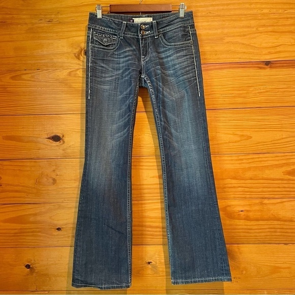 Vigoss The Disco Bootcut Mid Rise Rhinestone Studded Pocket Flap Jeans 27 - Picture 1 of 13